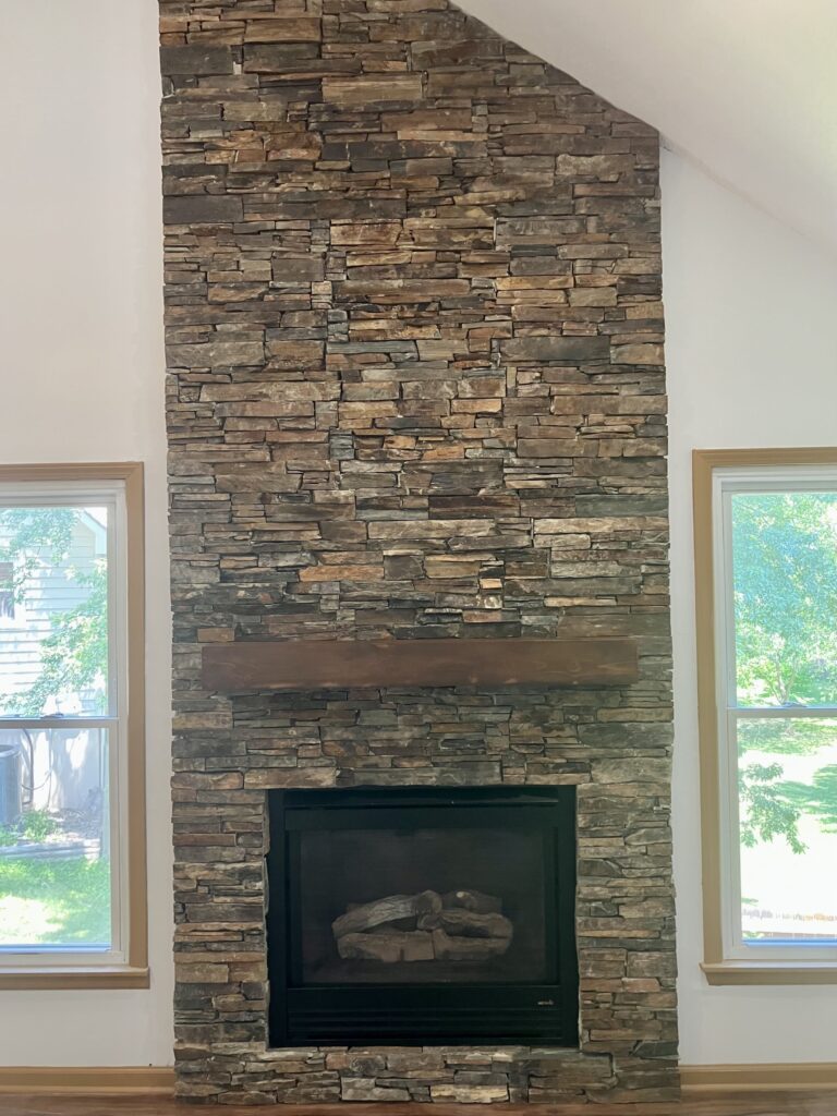 Reimagined stone fireplace in Merriam, KS.