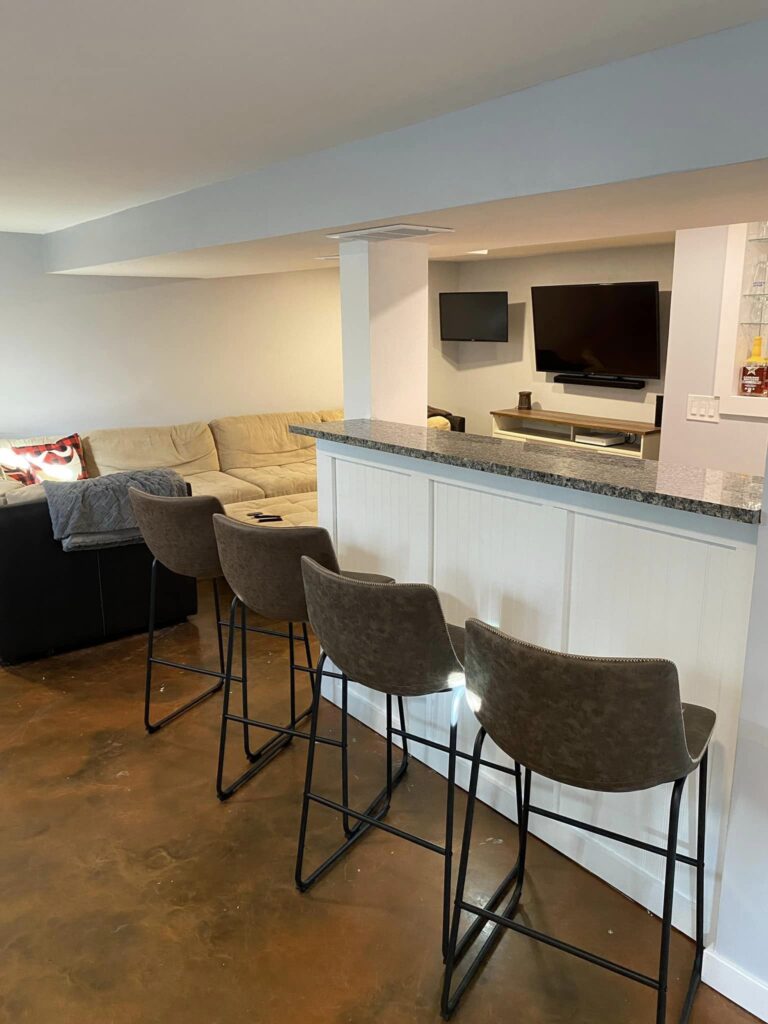 Fully refinished basement bar area in Overland Park, KS.